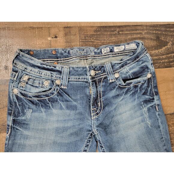 Miss Me Womens 28 Denim Blue Jeans Indian Feathers Rhinestones Boot Cut JW5617BV - Picture 3 of 8